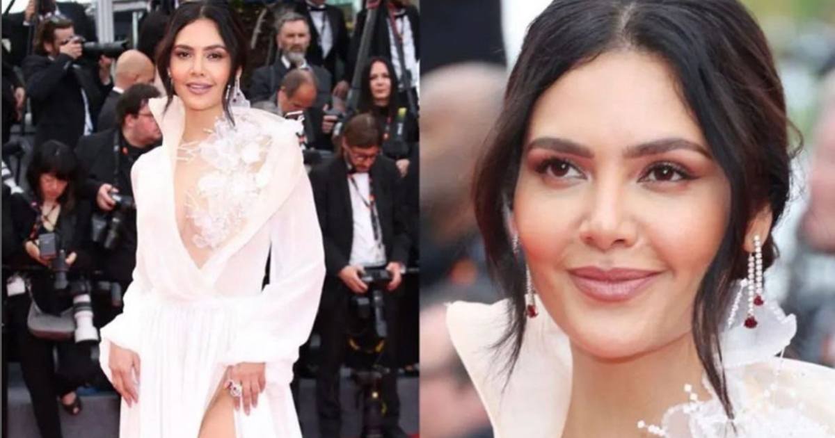 সাদা স্লিট গাউনে কানের রেড কার্পেটে এশা গুপ্তা