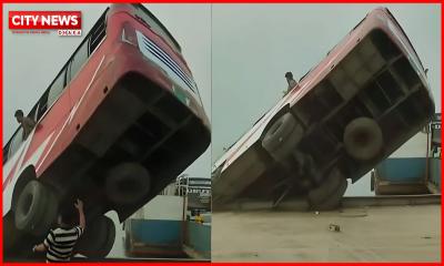 Passenger bus sinks into Padma River while boarding ferry at Daulatdia Ghat