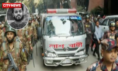 ময়নাতদন্তের জন্য হাদির মরদেহ সোহরাওয়ার্দী হাসপাতালের মর্গে