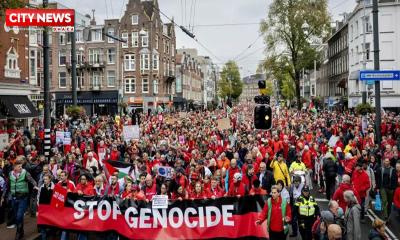 গাজায় ইসরায়েলি হামলার প্রতিবাদে আমস্টারডামে লাখো মানুষের বিক্ষোভ