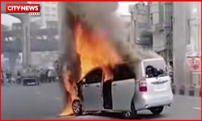 রাজধানীতে চলন্ত প্রাইভেটকারে আগুন
