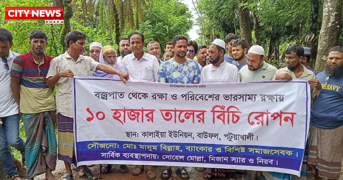 বাউফলে সড়কে ১০ হাজার তালের বীজ রোপণ