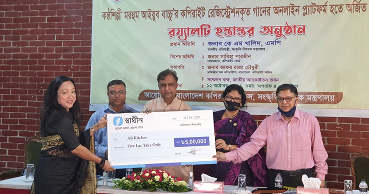 ৯ লাখ টাকা র‌য়্যালটি পেল আইয়ুব বাচ্চুর পরিবার