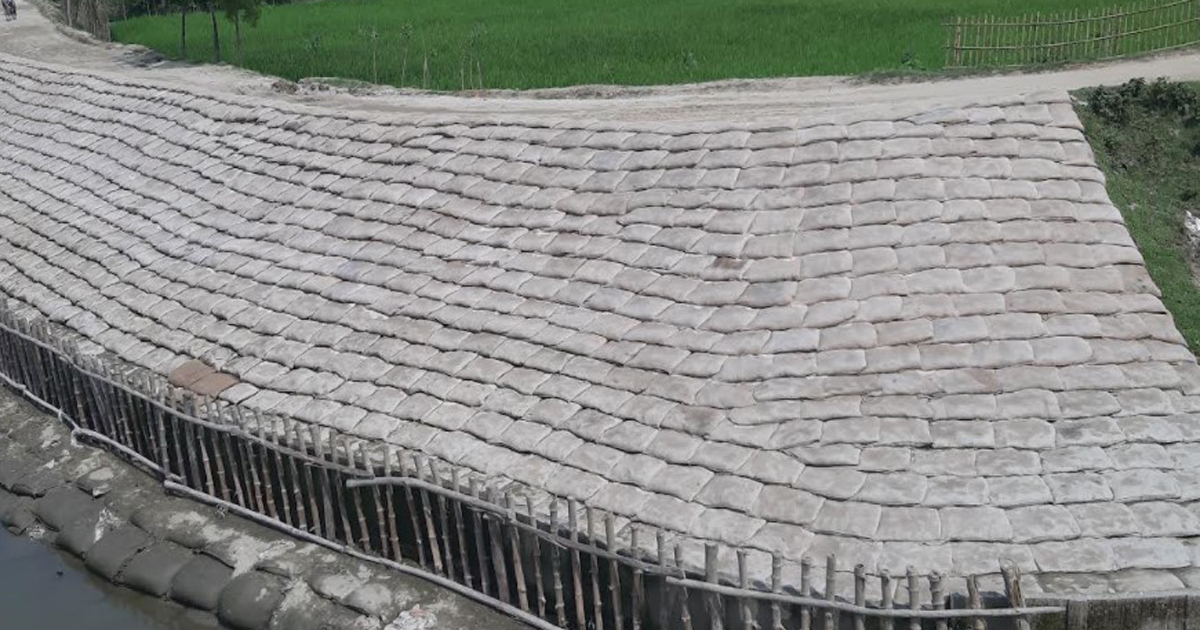 নদী ভাঙন ঠেকাতে পাটের ব্যাগ দিয়ে বাঁধ নির্মাণ!